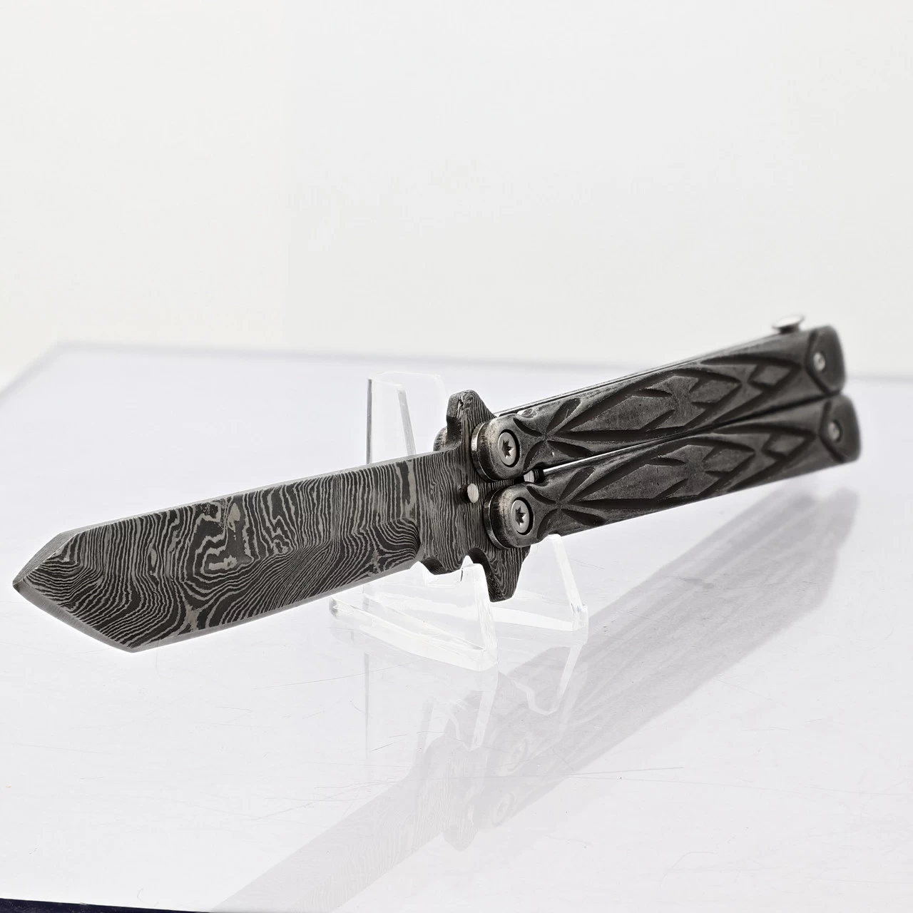 Butterfly Sudden Fatality Tribal Balisong Fanning Knife | Tanto Damascus Steel Blade 4 Butterfly Sudden Fatality Tribal Balisong Fanning Knife | Tanto Damascus Steel Blade - Image 2