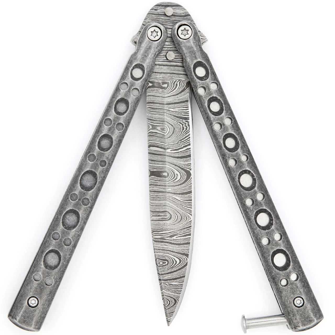 Steel Coal Strike Butterfly Knife | Damascus Steel Drop Point Blade 6 Steel Coal Strike Butterfly Knife | Damascus Steel Drop Point Blade - Image 4