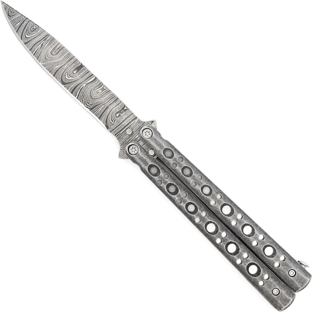 Steel Coal Strike Butterfly Knife | Damascus Steel Drop Point Blade