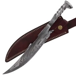 Damascus Steel Collectable Railroad Spike Knife | Locomotive Spike Knife With Leather Sheath