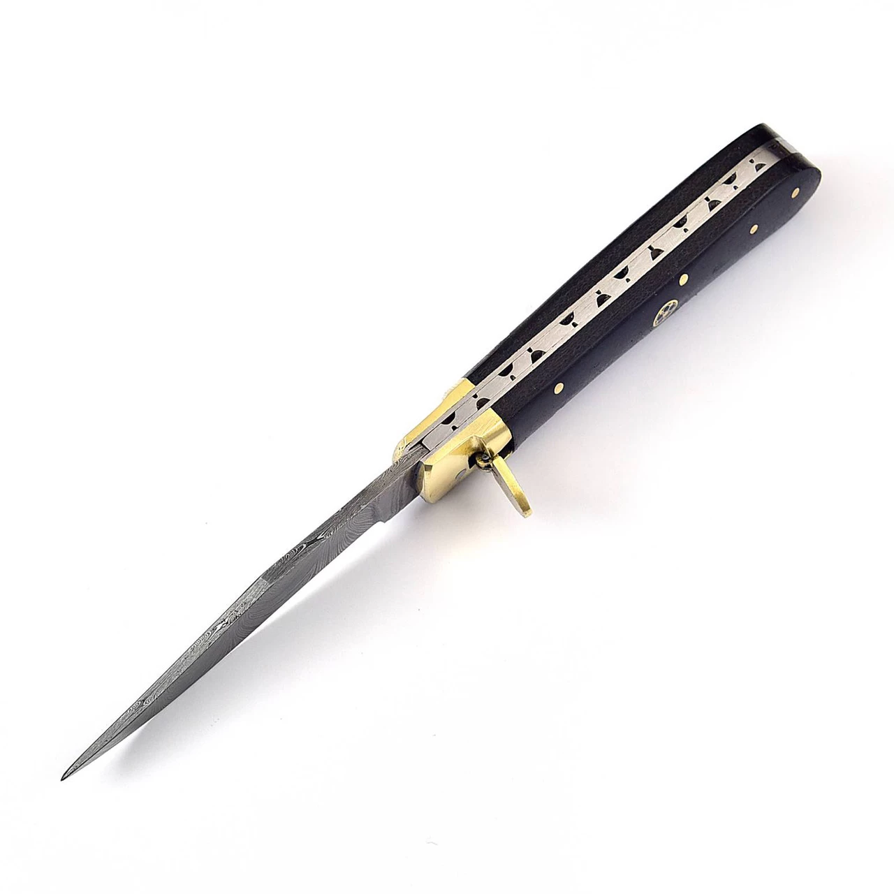 Summoner’s Charm Damascus Clip Point Automatic Switchblade Lever Lock Knife 5 Summoner’s Charm Damascus Clip Point Automatic Switchblade Lever Lock Knife - Image 3