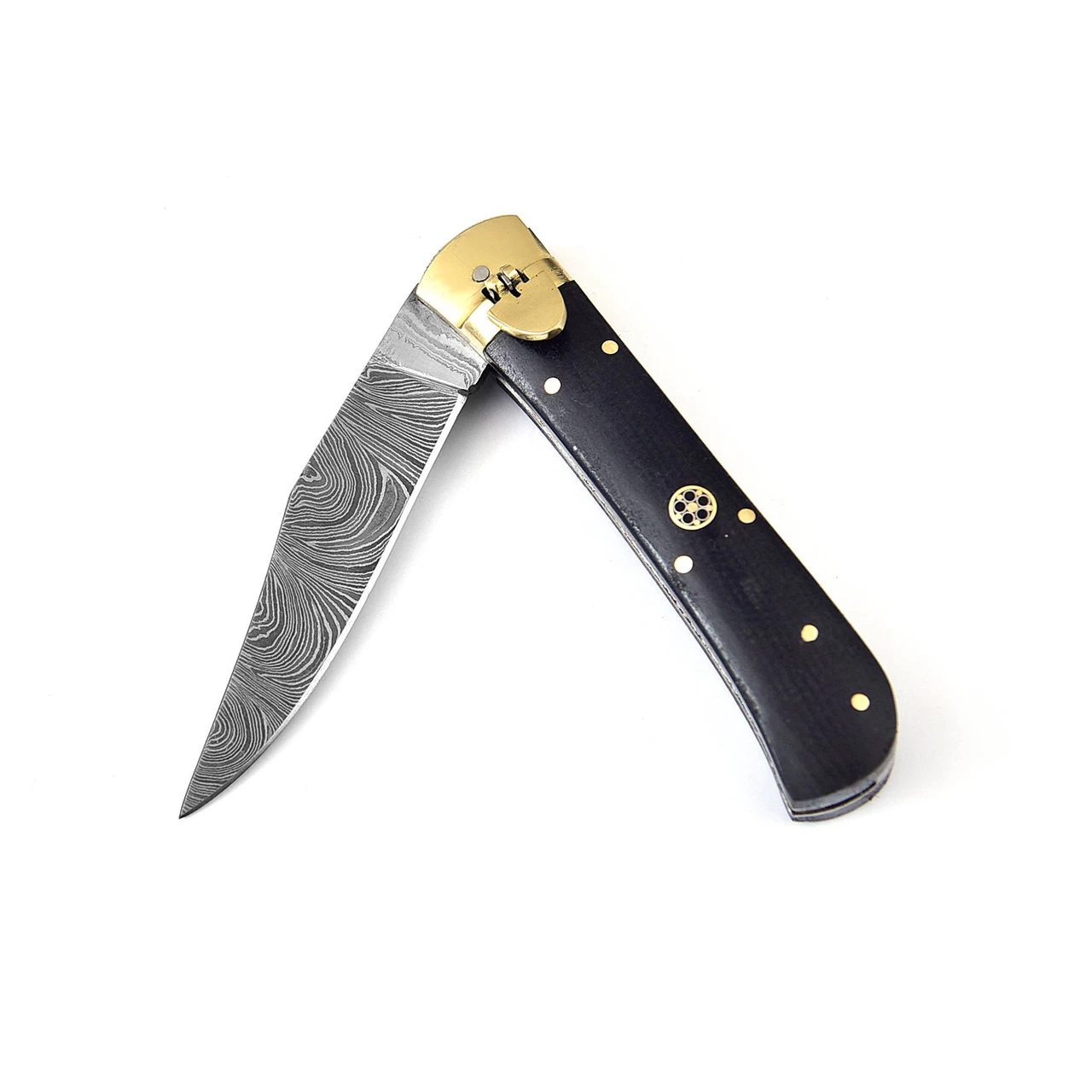 Summoner’s Charm Damascus Clip Point Automatic Switchblade Lever Lock Knife 4 Summoner’s Charm Damascus Clip Point Automatic Switchblade Lever Lock Knife - Image 2