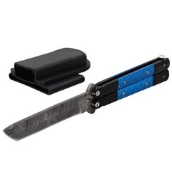 Azure Sky Butterfly Knife With Hard ABS Sheath | Damascus Steel | Tanto Point Blade -Edge Crafters Hub GBS40 D2 04 15166.1691164384