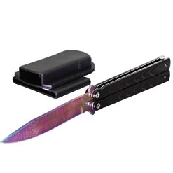 Black Butterfly Balisong Knife With Hard ABS Sheath | Drop Point Blade | Titanium Damascus Steel -Edge Crafters Hub GBS47 D3 04 58512.1691423175