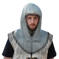 Medieval V Face Mild Steel Chainmail Coif Armor Blackened Steel Edges -Edge Crafters Hub IN1401ZPBK 12357.1618251460