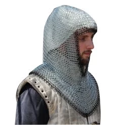 Medieval V Face Mild Steel Chainmail Coif Armor Blackened Steel Edges -Edge Crafters Hub IN1401ZPBK 27776.1618251444