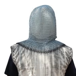 Medieval V Face Mild Steel Chainmail Coif Armor Blackened Steel Edges -Edge Crafters Hub IN1401ZPBK 80377.1618251444