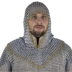 Medieval V Face Mild Steel Butted Chainmail Coif Armor With Pure Brass Edges -Edge Crafters Hub IN1401ZPBS 06007.1654616338