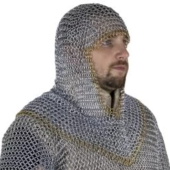 Medieval V Face Mild Steel Butted Chainmail Coif Armor With Pure Brass Edges -Edge Crafters Hub IN1401ZPBS 49809.1654616338