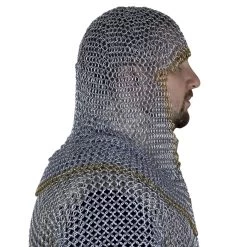 Medieval V Face Mild Steel Butted Chainmail Coif Armor With Pure Brass Edges -Edge Crafters Hub IN1401ZPBS 37224.1654616338