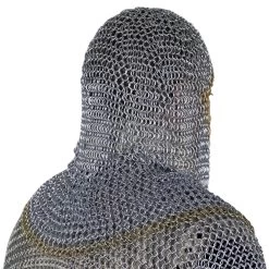 Medieval V Face Mild Steel Butted Chainmail Coif Armor With Pure Brass Edges -Edge Crafters Hub IN1401ZPBS 73391.1654616338