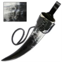 Medieval Viking Drinking Horn & Black Leather Holder