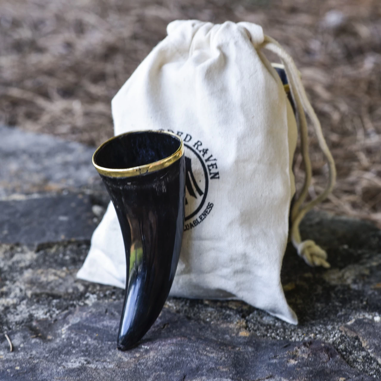 The Hooded Raven ™ 3-Piece Drinking Horn Shot Set Canvas Bag Carrier Included 4 The Hooded Raven ™ 3-Piece Drinking Horn Shot Set Canvas Bag Carrier Included - Image 2