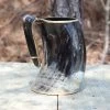 The Hooded Raven™ XXL Viking Royal Brass Rimmed Natural Buffalo Drinking Horn Tankard Mug -Edge Crafters Hub IN60849 11989.1618253329