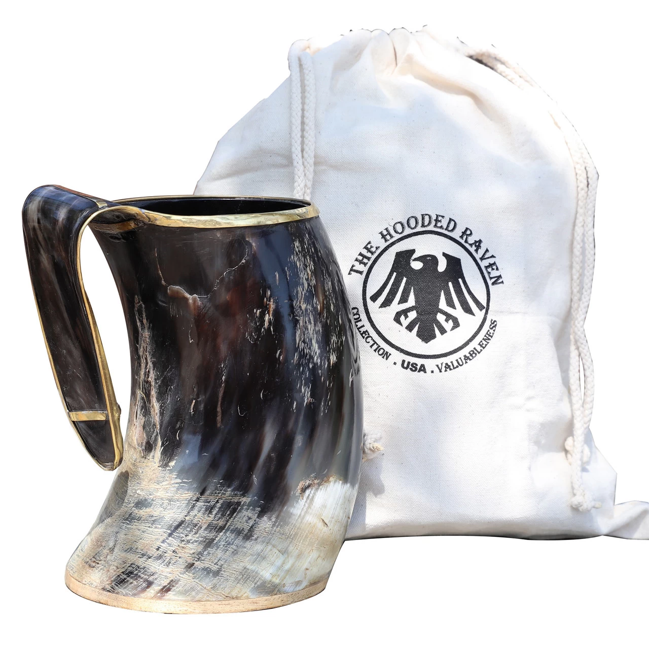 The Hooded Raven™ XXL Viking Royal Brass Rimmed Natural Buffalo Drinking Horn Tankard Mug 5 The Hooded Raven™ XXL Viking Royal Brass Rimmed Natural Buffalo Drinking Horn Tankard Mug - Image 3