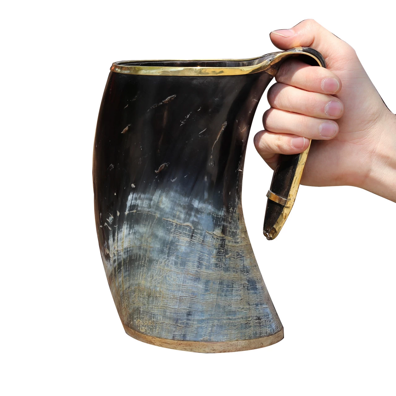 The Hooded Raven™ XXL Viking Royal Brass Rimmed Natural Buffalo Drinking Horn Tankard Mug 8 The Hooded Raven™ XXL Viking Royal Brass Rimmed Natural Buffalo Drinking Horn Tankard Mug - Image 6