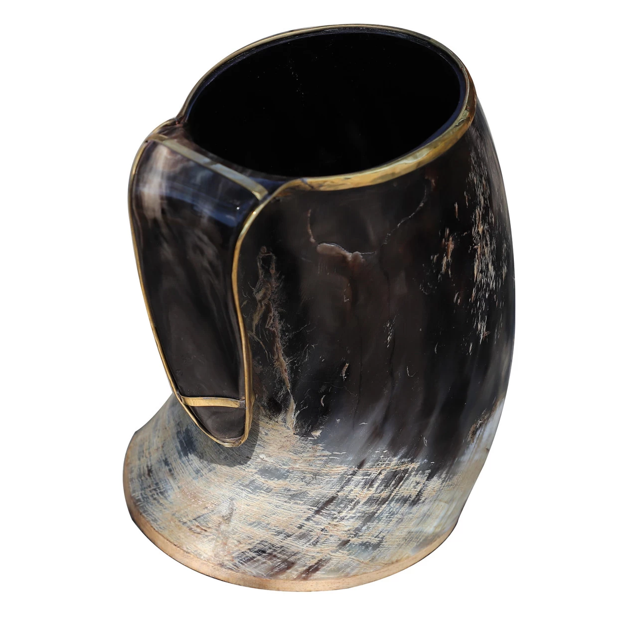 The Hooded Raven™ XXL Viking Royal Brass Rimmed Natural Buffalo Drinking Horn Tankard Mug 6 The Hooded Raven™ XXL Viking Royal Brass Rimmed Natural Buffalo Drinking Horn Tankard Mug - Image 4