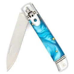 Argent Leviathan Automatic Lever Lock Switchblade Knife | Blue Pearl Hand & Silver Hardware -Edge Crafters Hub LV2469 89126.1661804268