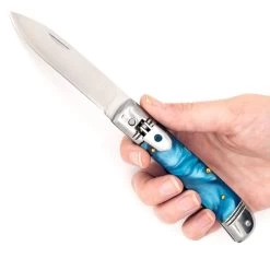 Argent Leviathan Automatic Lever Lock Switchblade Knife | Blue Pearl Hand & Silver Hardware -Edge Crafters Hub LV2469 53519.1661804268