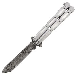 Unchained Balisong Butterfly Knife | Damascus Steel Blade | Tanto Point